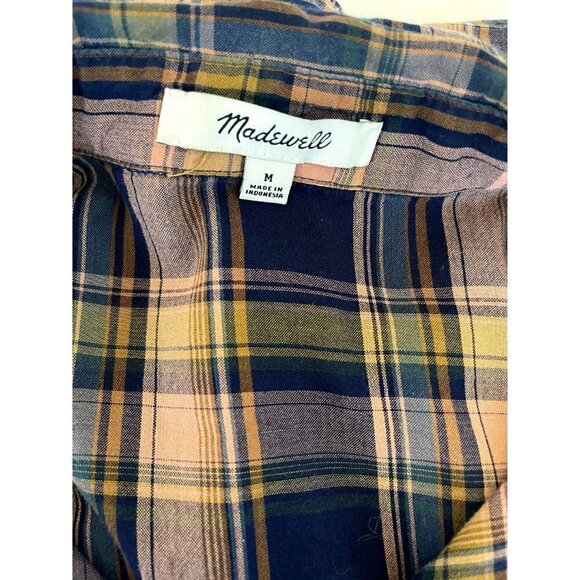 Madewell Button Down Short Sleeve Plaid Tie Hem Shirt Western Top Women Sz Mediu - Picture 9 of 9